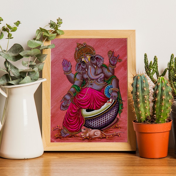 Blessing Lord Ganesha Traditional Divine Painting – Spiritual Wall Art (alt view)